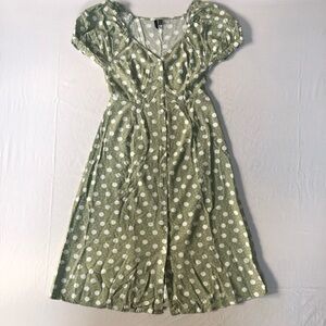 Vero Moda Muted Olive Polka Dot Midi Dress Linen Blend XS